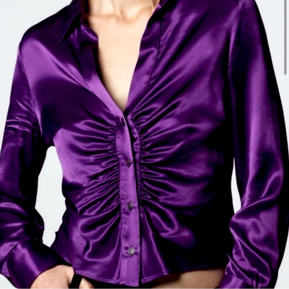 Zara Purple Satin Cropped Blouse